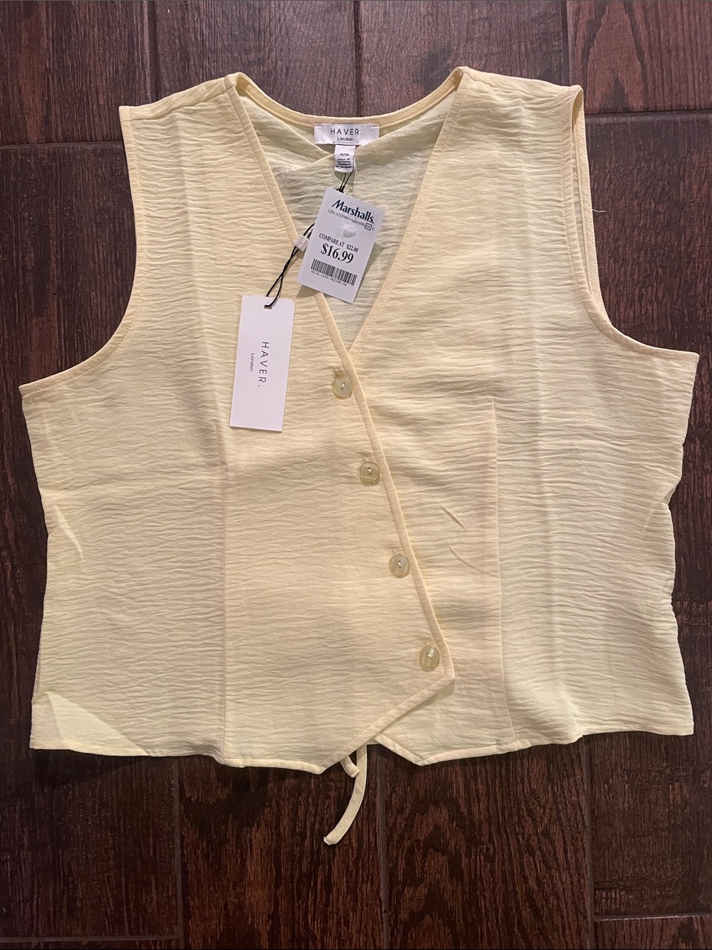 Have Butter Yellow Sleeveless Lightweight Vest with Asymmetric Buttons